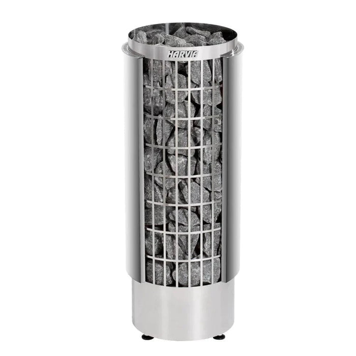 Harvia Cilindro PC60E HPCS6U1HUL 6kW stainless steel pillar electric sauna heater 141-294 cu ft open grate casing 200 lbs stones